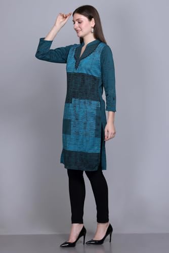 Image of Rosary Women's Winter Woolen Kurti Jacquard Straight Fit Ethnic Wear with 2 Side Pockets