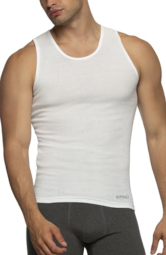 Buffalo Men’s Ribbed A-Shirts 5-Pack – Classic Fit Cotton Tank Tops, White Undershirts2