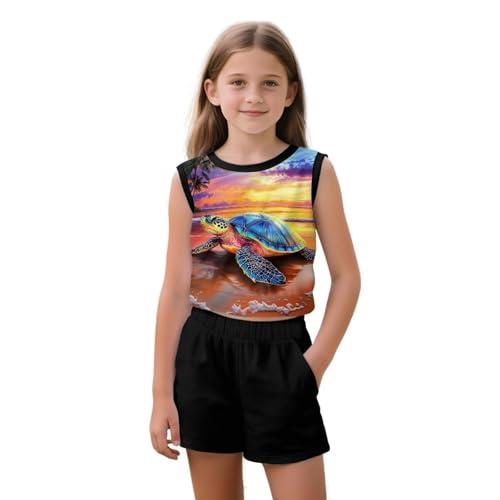 ZFRXIGN Cute Summer Outfits for Girls 5-14 Years Exercise Outfit 2 Piece Going out Set Gym Shorts for Casual Activity