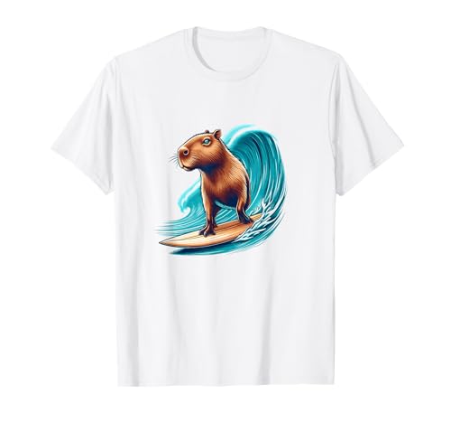 Cool Capybara Surfer Surf Board Surfing Men Women Kids Capy T-Shirt