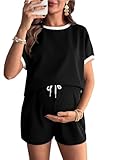 BLENCOT 2 piece sets for women Maternity Pajamas Short Sleeve T-Shirts and Shorts Set Pregnancy Loungewear...