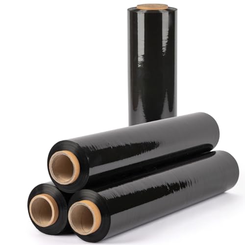 Packing Stretch Wrap Industrial Grade for Moving | Heavy Duty 4 Pack | 18 x 1500 FT - 80 Gauge Thick | Wrap Roll Ideal for Furniture, Pallets | Black