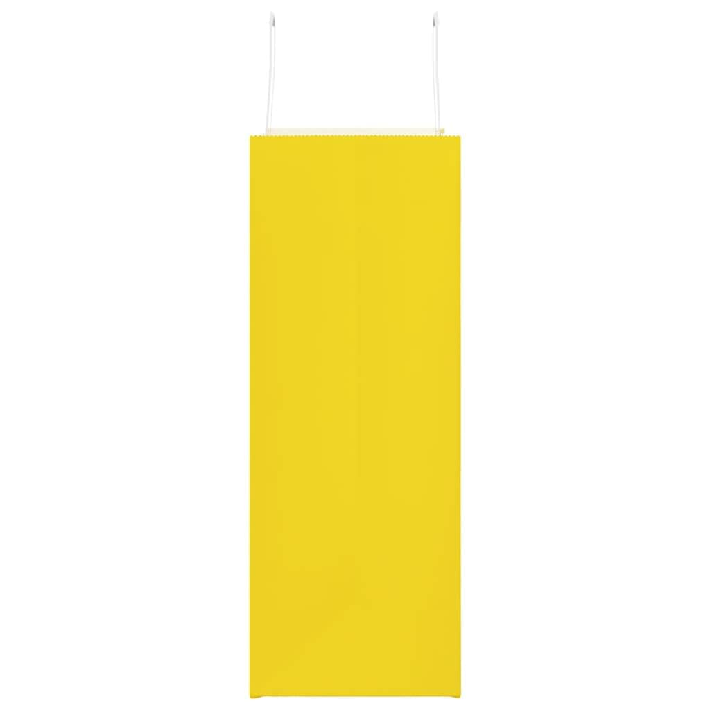 Torby papierowe kraft 50 szt. z żółtymi uchwytami 32x17x44 cm, torby na zakupy z recyklingu na prezenty, imprezy, zakupy i odpady