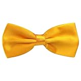 FATASH Men's Silk Satin Pre-Tied Bow Tie | Adjustable Two-Layer Classic Dickie | Solid Color Elastic Neck Bowtie for Fancy Dress Costume Wedding Formal Party Prom | Boys Suit Accessories Dark Yellow