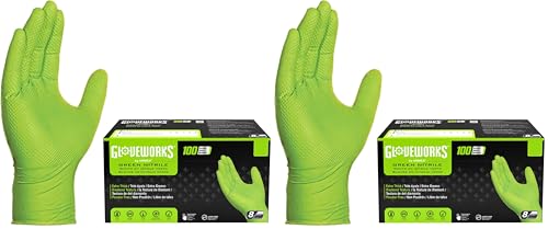 GLOVEWORKS HD Green Gloves, 8 Mil Nitrile Disposable Heavy Duty Raised Diamond Grip Mechanic Glove, Bulk Purchasing Options