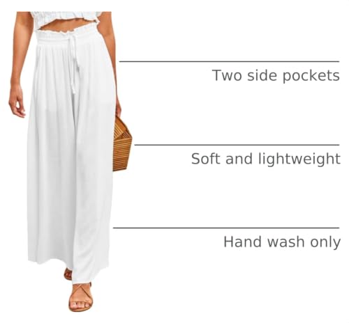 Image of Dokotoo Pants for Women Casual Elastic Waist Wide Leg Pants with Pockets