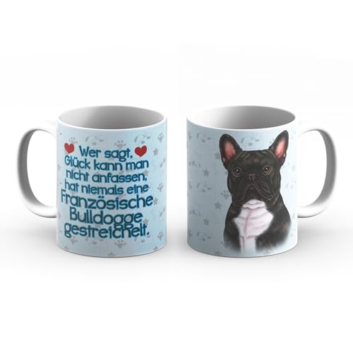 power gift FRANZÖSISCHE BULLDOGGE (D) - Kaffeetasse, Becher, Teetasse aus hochwertiger Keramik. Kaffeebecher mit schöner Grafik und Spruch in deutscher Sprache. Praktisches Geschenk.
