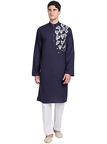 SKAVIJ Kurta Pajama Set for Men Embroidered Cotton Wedding Party Dress Suit
