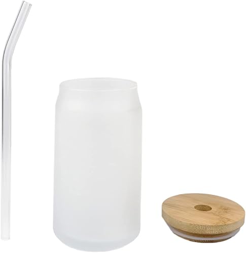 Miniatura 4 de 48 vasos de vidrio de 16 onzas, botella esmerilada en blanco para sublimación a granel con popote de vidrio y tapa de bambú, juego de botellas de