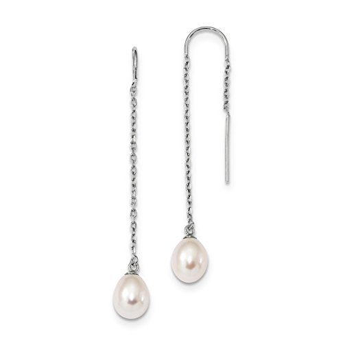    925 Sterling Silver 8mm Teardrop Freshwater Cultured Pearl Tassel String Threader Earrings Drop Dangle Fine Jewelry For Women Gifts For Her