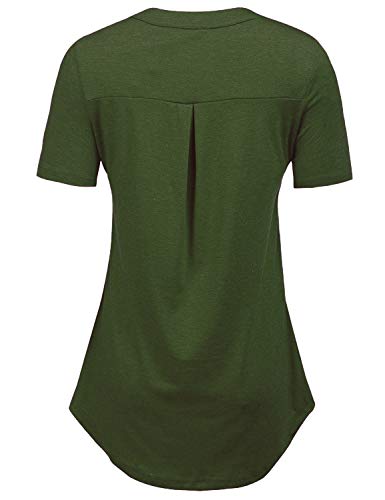 Womens V Neck 3/4 Long Sleeve Zipper Shirts Casual Swing Tunic Tops Blouse (L, Army Green)