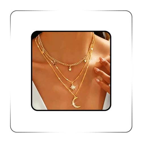 Asooll Boho Necklaces Gold Sun Moon Star Necklace Vintage Jewelry for Women