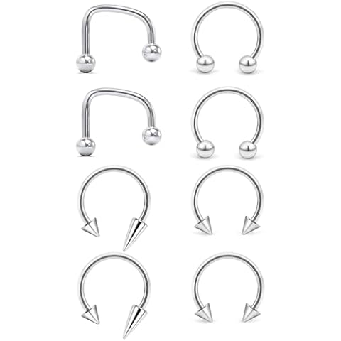Dyknasz 16g Lip Rings Stainless Steel Snake Bite Jewelry Lip Piercing Jewelry Labret Jewelry Horseshoe Vertical Labret Lip Jewelry Lip Hoops for Women Men Silver-tone Cover