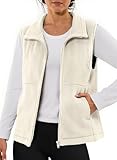 Dokotoo Women's Fleece Vest Outerwear Sleeveless Lightweight Zip Jackets Warm Soft Open Front Vests Fashion Lapel Collar Waistcoat with Pockets Beige Medium