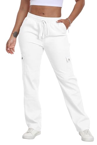 HVEPUO Womens Pants Casual Straight Leg Cargo Pants High Waisted Jeans for Women with Pockets3