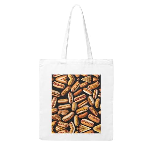 Fun Food Hot Dogs Print Canvas Shopping Bag Reusable Eco-Friendly Handbag With Large Capacity For Everyday Use