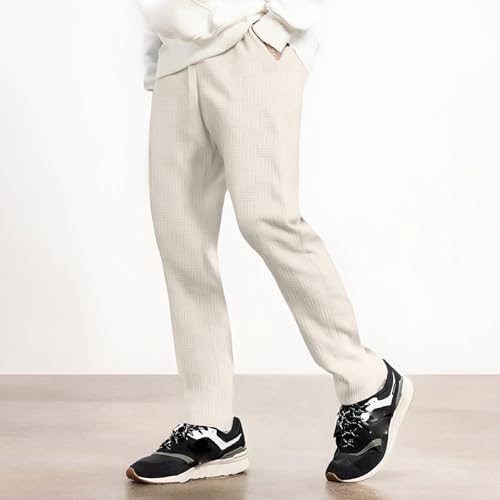 Hawyet Jacquard Lounge Pants for Men Elastic Waist Drawstring Solid Color Casual Pants Tapered Summer Trousers3