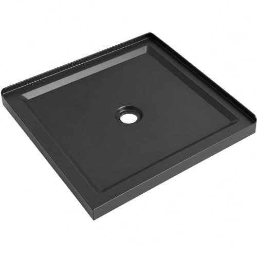 36 x 36 Anti-Slip Acrylic Shower Base with Center Drain Double Threshold Bathroom Shower Pan Modern Low-Profile Shower Basin for Walk-In Shower (Black + ABS-2)