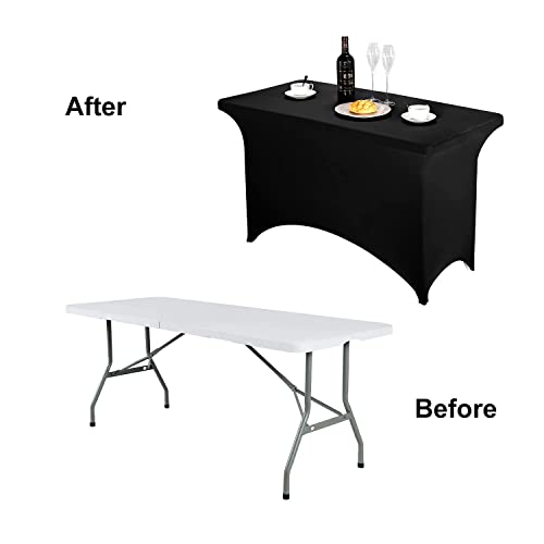 Image of FORLIFE 2Pack Spandex Table Covers,Fitted Tablecloth for Rectangular Tables, Stretch Patio Table Covers, Universal Spandex Table Cover for Wedding, Banquet, Party (4ft, Black)