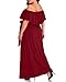 Plus Size Off Shoulder Long Burgundy Maxi Slit Beach Casual Summer Formal Wedding Guest Ruffle Dress with Pockets Women