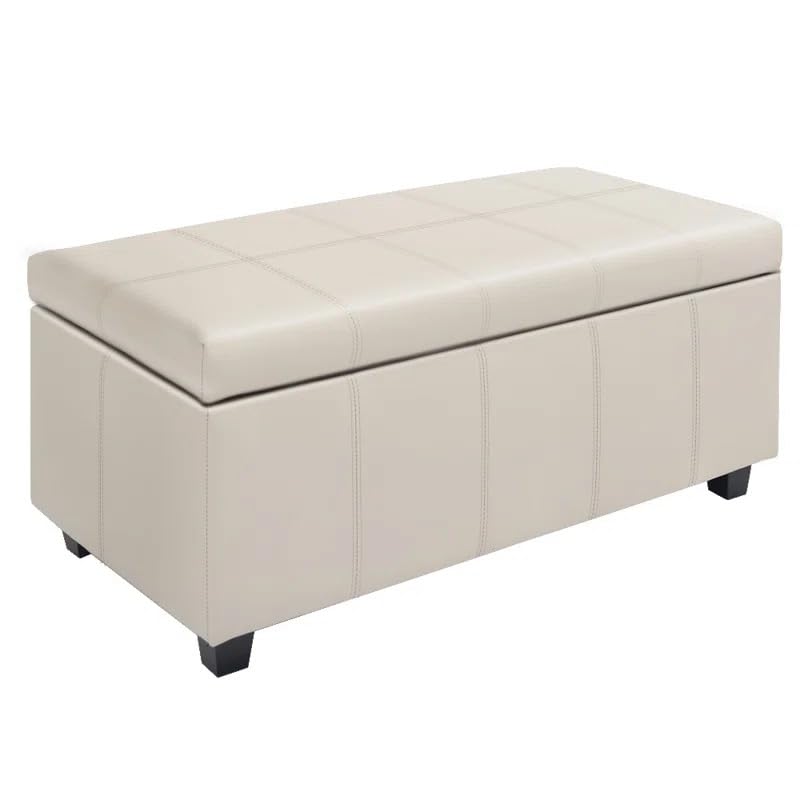 LEGACY OF COMFORT D17 Faux Leather Storage Ottoman Bench Storage Chest Foot Rest Stool, Bedroom Bench with Storage (Cream Leather)-image-31