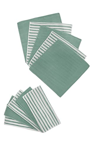 Image of Muslin Baby Washcloths -%100 Organic Turkish Cotton - Natural Baby Wipes - Newborn Essentials Registry for Baby Boys Girls - Ultra Soft Absorbent - 10 Pack - 9 inch X 9 inch (Green)