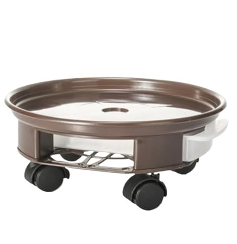 Soporte para plantas con depósito de agua, carrito de flores rodante para uso en interiores y exteriores, bandeja marrón de 30 cm para plantas en maceta, soporte duradero para plantas con ruedas