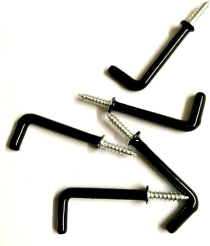 Plastic Coated Square Dresser Hooks - Ceiling Hooks - Screw Hooks - Black, Pack of 10 (50mm)