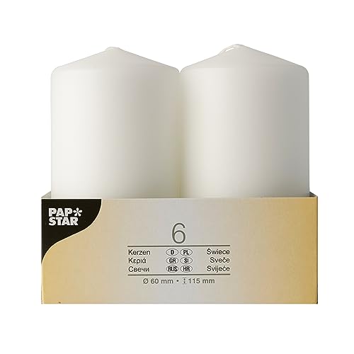 Pappstar Stumpenkerzen weiß, 60 x 115mm (6 Stück)