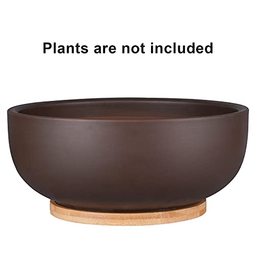 Thirtypot 10 Inch Terracotta Planter, Large Succulent Bonsai Planter Pot With Drainage Hole And Bamboo Saucer For Indoor Plants, Brown #TOP3