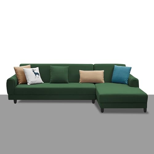 Image of Kraven RHS 6 Seater L Shape Sofa Set for Living Room (Green Fabric) Premium Fabric Sofa