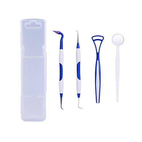 inkint Dental Tools 4 Pcs Dental Hygience Kit t Dental Mirror Scraper Sickle Probe for Personal Home Use