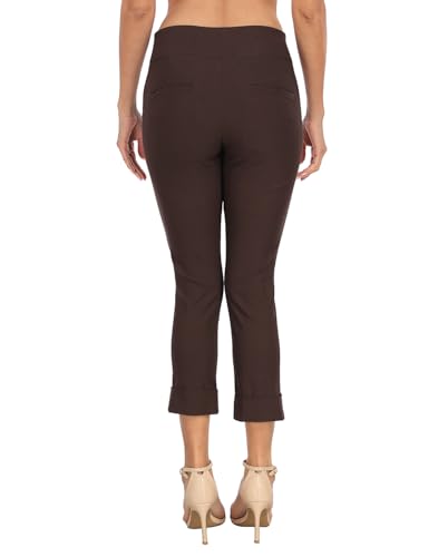 Image of HDE Pull On Capri Pant for Women w /Pockets Elastic Waist Cropped Work Pant | Comfortable Pull On Waist, Tailored Fit with Cuff, Stretchy Summer Office Pants, 24.25 inch Inseam, Professional Dress Capris