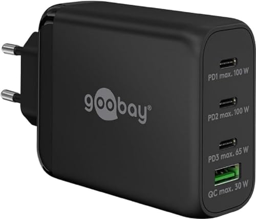Cargador rápido USB-C PD GaN goobay 65555 de 100W con 4 puertos para móvil y tableta