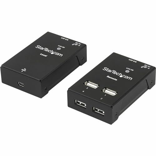 Image of StarTech 4-Port USB 2.0 Extender, 130ft USB Over Cat5 /Cat6 Extender, TAA | Compact USB 2.0 Over Ethernet Extender, USB2004EXTV