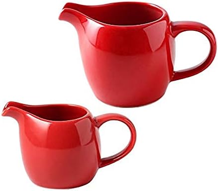CHOOLD 2 pcs Mini Ceramic Creamer with Handle, Coffee Milk Creamer Pitcher - Red - 1.5 oz + 3 oz