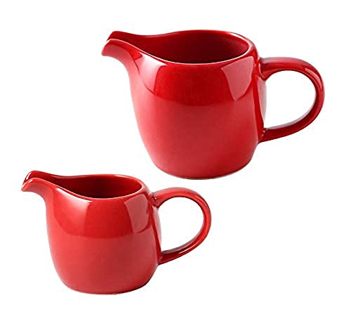 CHOOLD 2 pcs Mini Ceramic Creamer with Handle, Coffee Milk Creamer Pitcher - Red - 1.5 oz + 3 oz