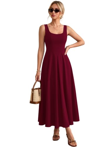 Image of Solid Fit and Flared Round Neck Midi Dress for Women's & Girl's