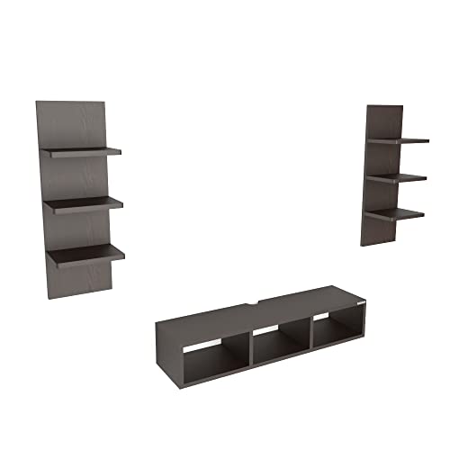 Image of ESTANTERIA Lacto Tv Unit Wall Mounted Engineered Wood TV Unit, TV Cabinet for Wall, TV Stand for Wall, TV Stand Unit Wall Shelf for Living Room, Set Top Box Wall Display Rack Stand -DIY(Wenge)