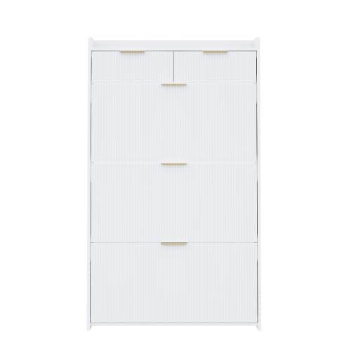 Scarpiera 80 cm bianco, 3 ribaltabili, 2 cassetti, design moderno