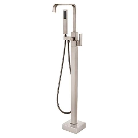 Artiqua Freestanding Bathtub Faucet Tub Filler Brushed Nickel Waterfall Floor Mount Single Handle Brass Bathroom Faucets with Handheld Shower Cover