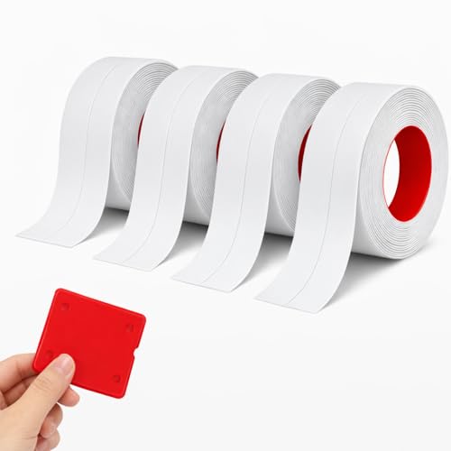 Caulk Strip Tape for Bath Kitchen, White Narrow Self-Adhesive Decorative Sealing Tape, Used for Kitchen Sink Toilet Bathroom Bathtub Floor Wall Edge Protector 4pack