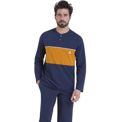 Athena - Athena Homme Chic 7p86 Ensemble De Pijama, Haut Marine+Miel/Bas Bleu Marine, M EU - -37%