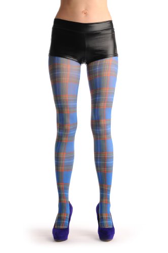 LissKiss Blue Checkered Print - Blue Printed Geometrical Pantyhose (Tights)2