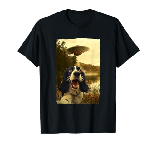 Funny English Springer Spaniel Dog UFO Encounter Aliens Camiseta