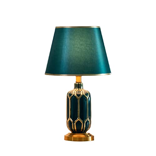 WMYDNX Lighting Tools Light Luxury LED Table Lamp Fabric Lampshade Desk Lamp with Ceramic Body Study Desktop Reading Lamp Bedroom Table Lamp Indoor (Color : Green, Switch Type : Button)