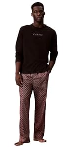 Calvin Klein Herren Pyjama-Set Tee Pant Lang, Mehrfarbig (Black Top W/Bijou Modern Bijou Mo), L