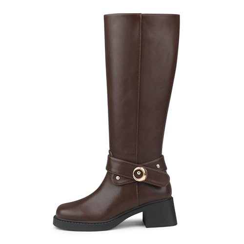 Image of Women's Fold Over Slouchy Mid-calf Boots Square Toe Low Chunky Block Heel Boots