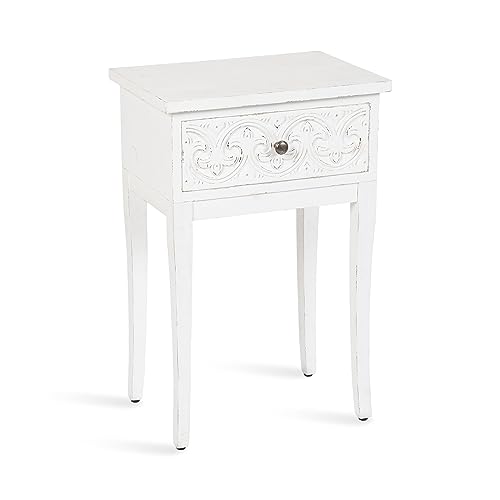 Kate and Laurel Cassetta Soft Coastal Rectangle Side Table; 19 x 14 x 28; Coastal White; Wooden Living Room End Table with Useful Pull Drawer for Storage