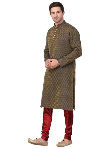 Image of Men's Cotton Jacquard Kurta and Churidar Set